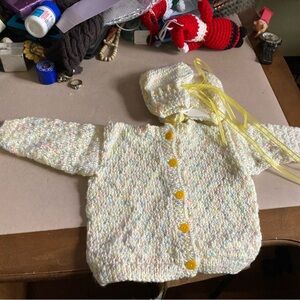 Estate auction, Handmade crocheted Jacket Hat & Booties for New Babies